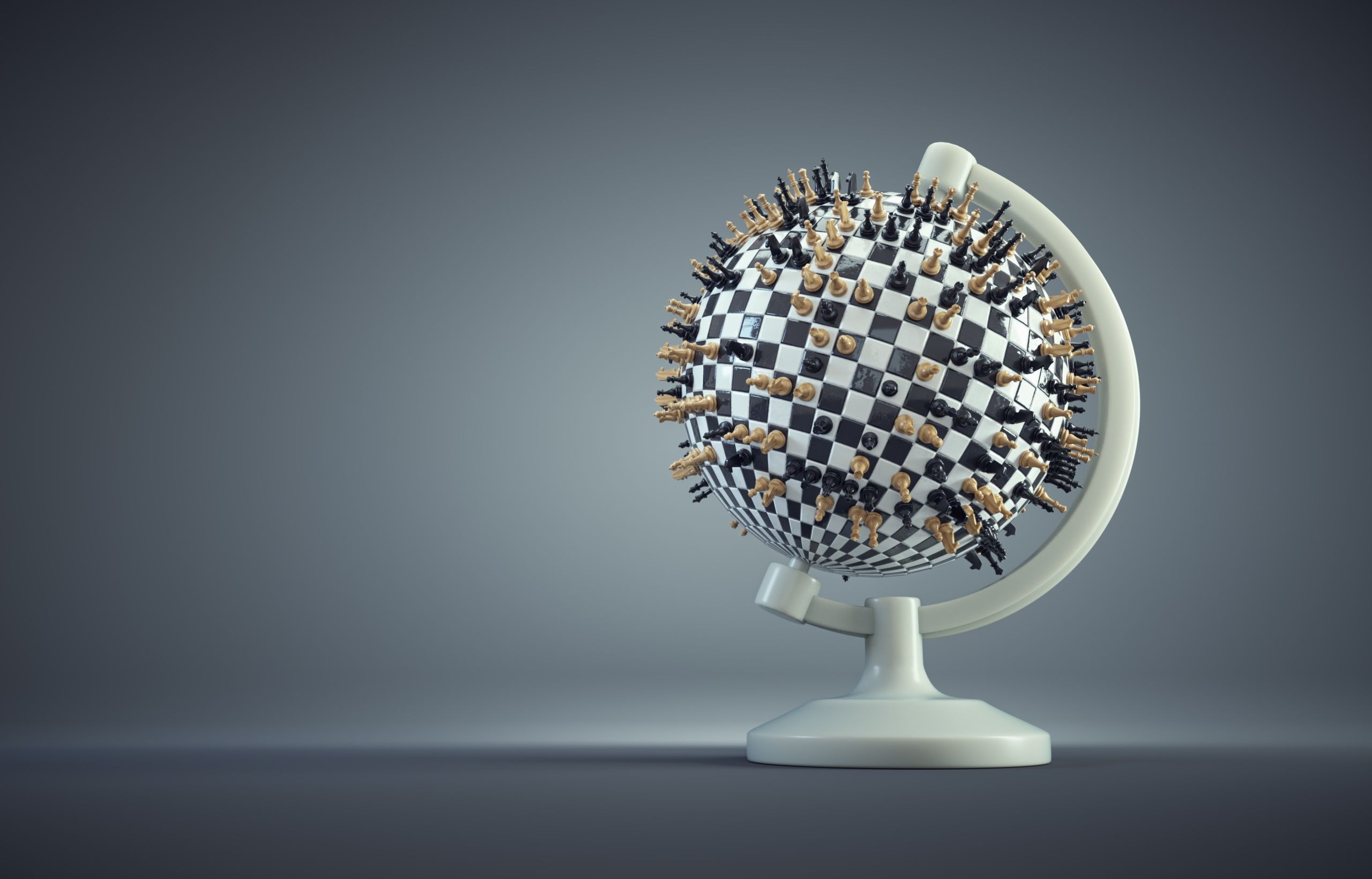 The,World,Globe,With,Chess,Pieces.,Geopolitics,And,Economic,Crisis.
